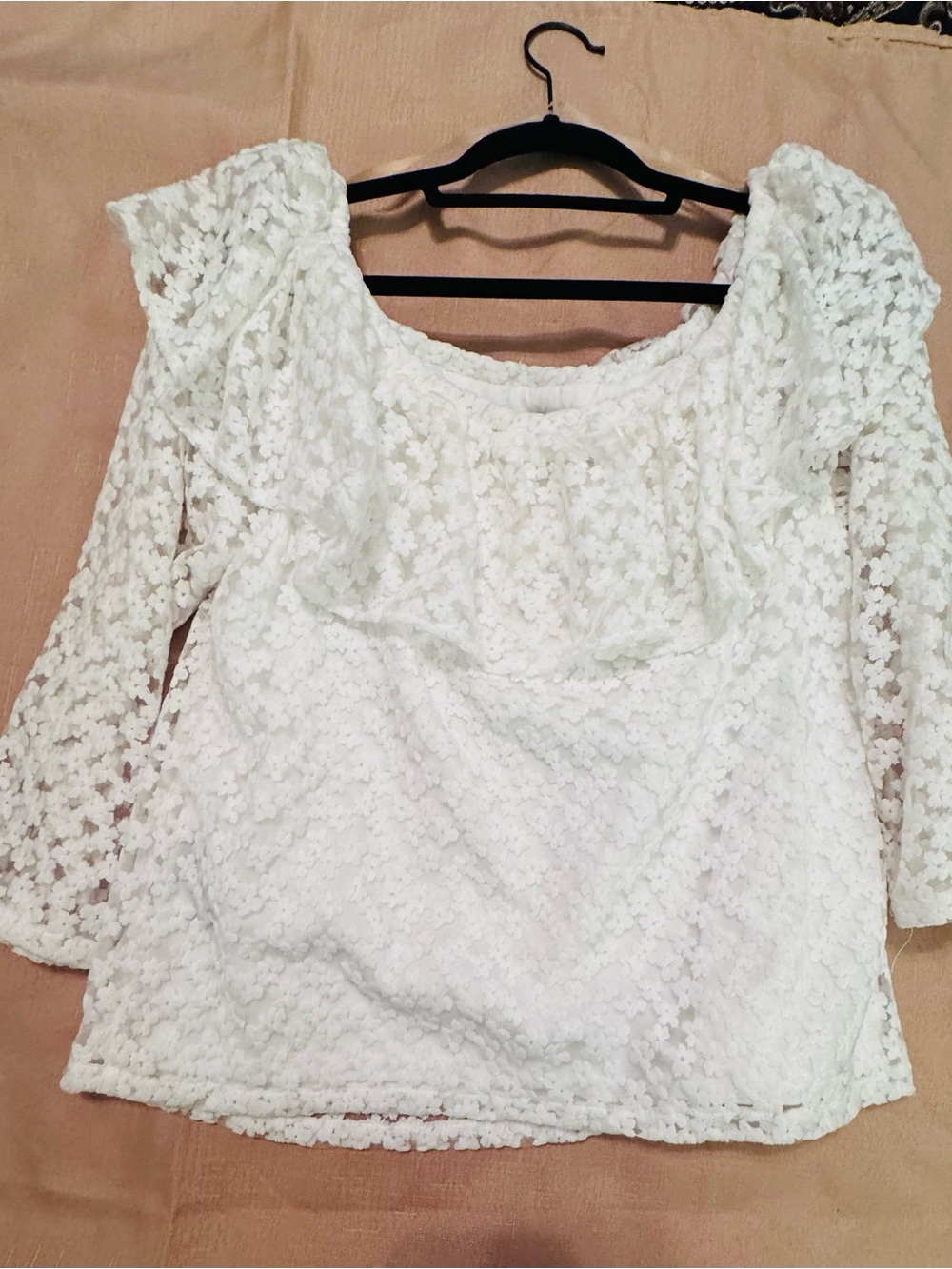 Jill Stuart Ivory Floral Lace Puff-Sleeve Blouse